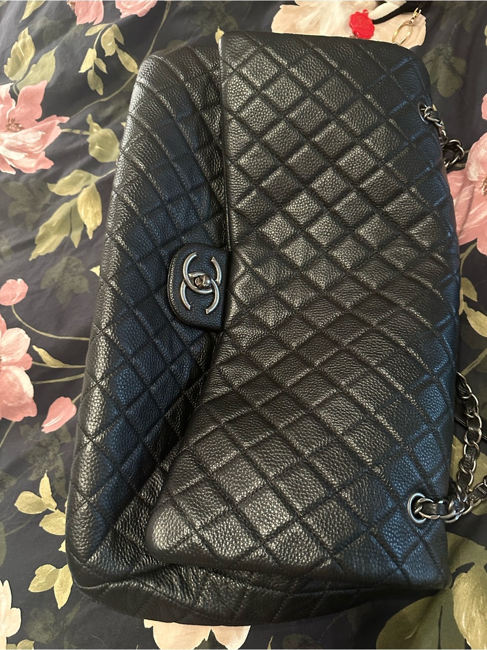 Luxury airline calfskin leather Quilted Black Bag Chain XXL oversized - Picture 13 of 13